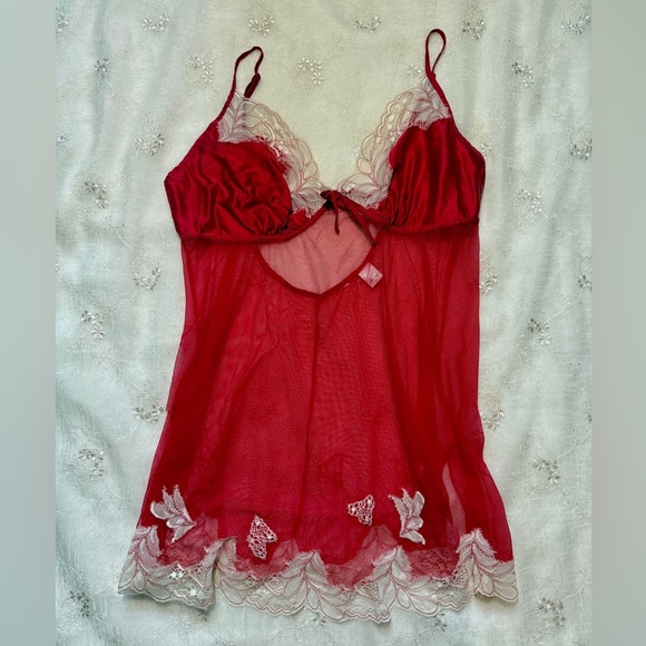 Vintage Victoria’s Secret Red Silk Mesh Slip Lingerie – Size Large - Picture 1 of 5